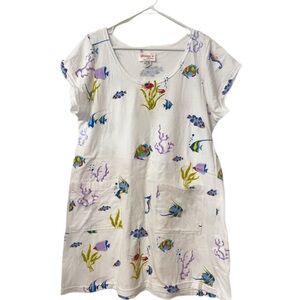 Vintage Beach coverup Dress with Colorful Fish Print Small/Medium